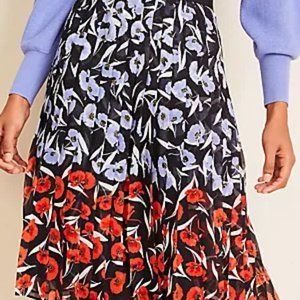 Ann Taylor Petite Multicolored Poppy Pleated Skirt